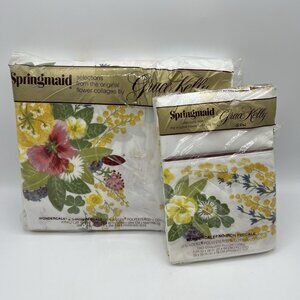 Springmaid Grace Kelley King Flat Sheet Pillowcases Floral Green Yellow Burgundy